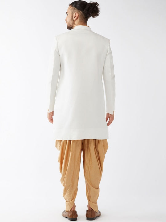 Vastramay Men White Rose Gold Sherwani