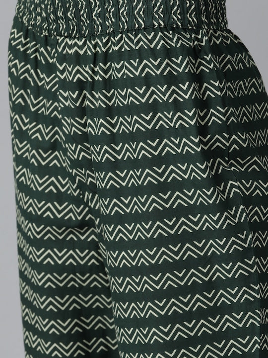 Yufta Women Green Floral Printed Pure Cotton Kurta with Trousers & With Dupatta