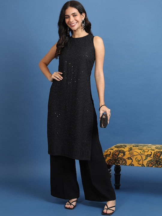 Vishudh Embroidered Sequinned Sleeveless Kurta