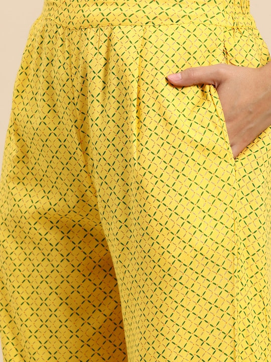 All about you Women Ethnic Motifs Printed Regular Liva Kurta & Trousers