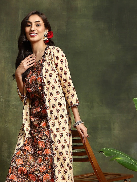 AKS Couture Floral Printed Pure Cotton Kurta with Palazzos