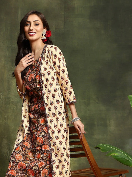 AKS Couture Floral Printed Pure Cotton Kurta with Palazzos