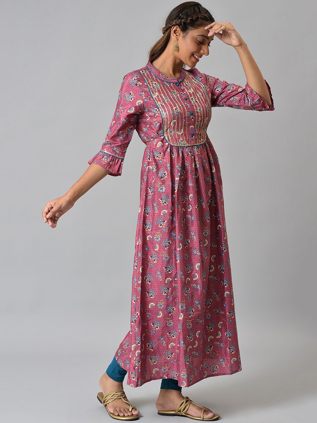 Aurelia Women Pink Ethnic Motifs Printed Anarkali Kurta