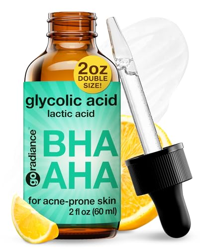 2X BIGGER 2OZ, Go Radiance 5% Glycolic Acid Serum, Salicylic Acid Serum for Acne-prone Skin, BHA Liquid Exfoliant, AHA Peel Lactic Acid Serum, Gentle Glycolic Acid Peel For Oil Control & Pore Reducer