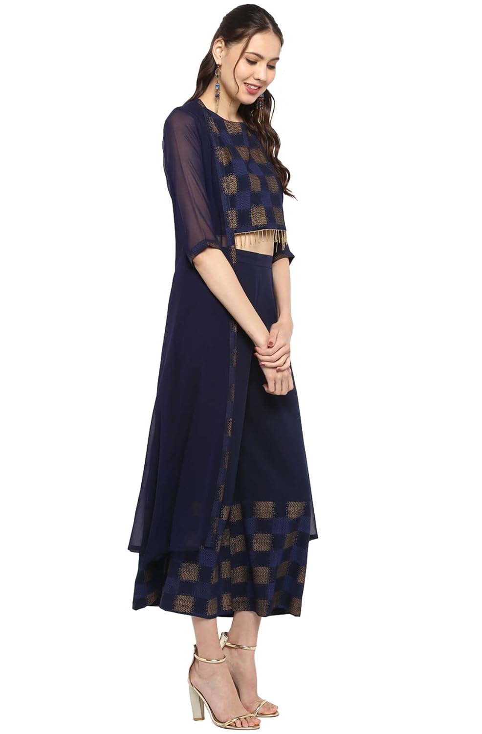 Janasya Women's Poly Crepe Crop Top with Palazzo and Dupatta