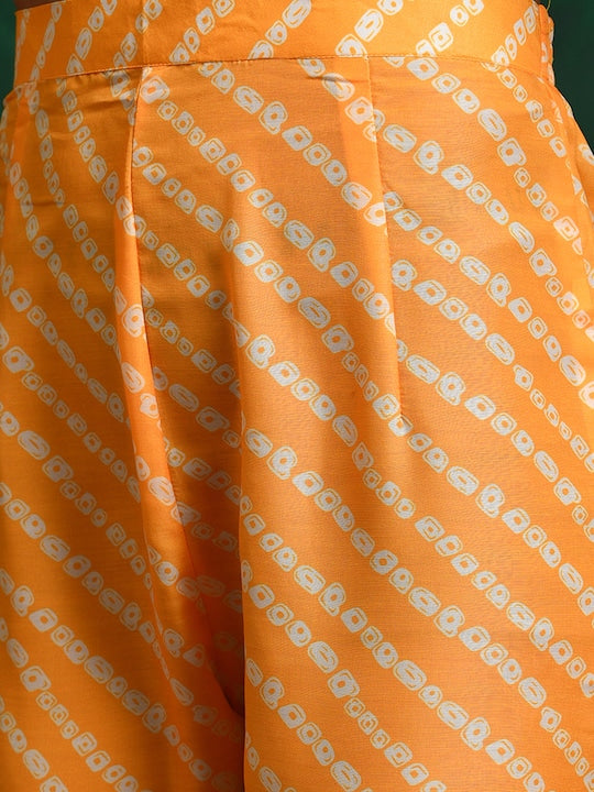 AKS Couture Bandhani Printed Gotta Patti Kurta With Trousers & Dupatta