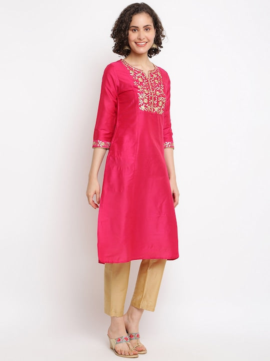 IMARA Floral Embroidered Thread Work Kurta with Trousers & With Dupatta