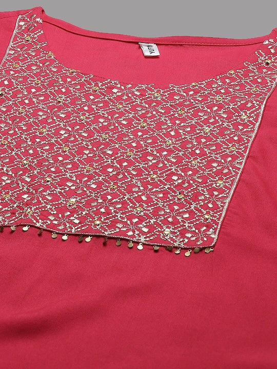 Yufta Women Ethnic Motifs Yoke Design Round Neck Gotta Patti Kurta with Trousers & Dupatta