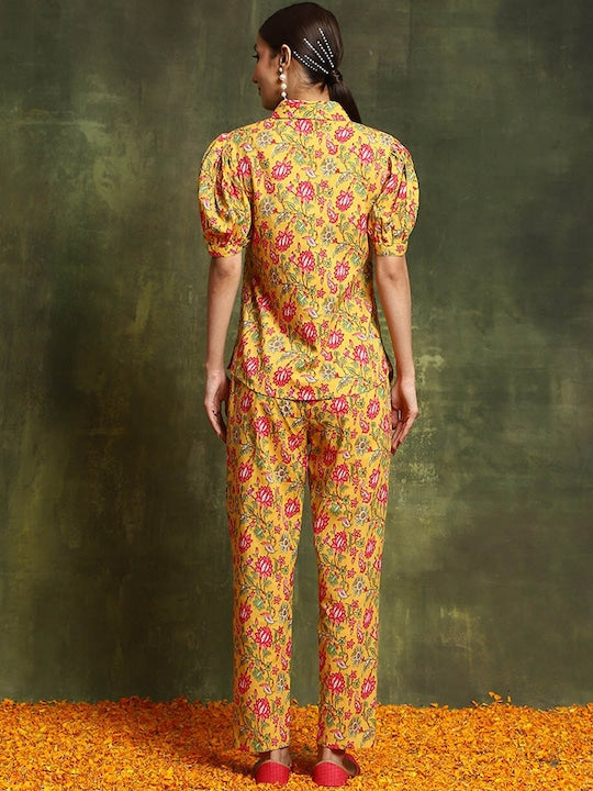 AKS Floral Printed Pure Cotton Shirt With Trousers