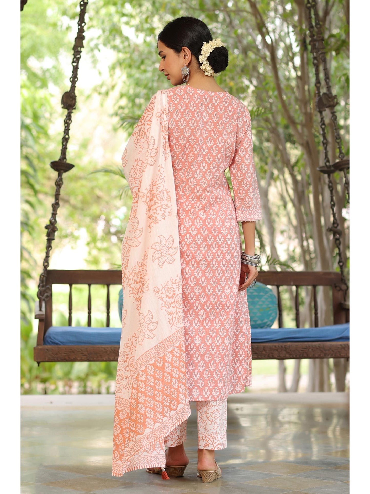 PIROH Womens Floral Print Kurta Pant Mulmul Dupatta Set (Set of 3)