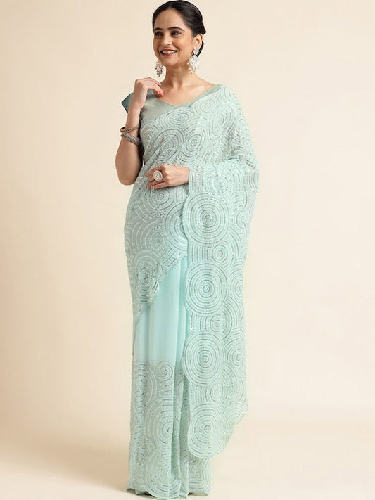 Fabmora Floral Sequinned Pure Georgette Saree