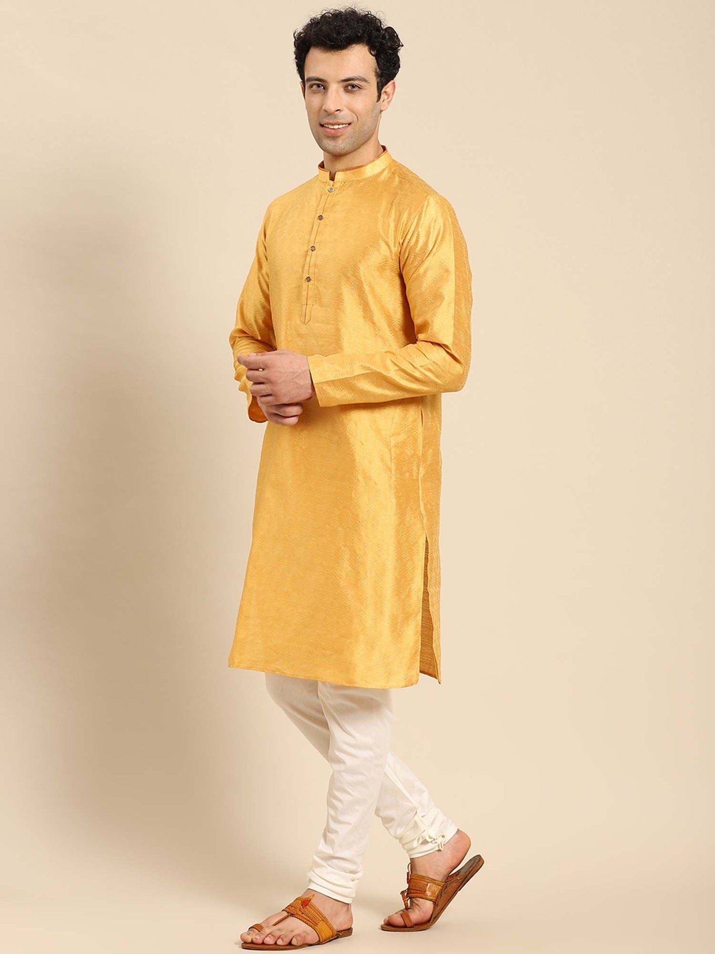 Amodh by Kisah Men Mustard Kurta (Set of 2)