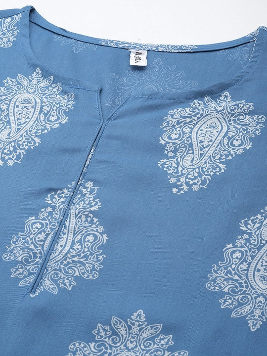 Yufta Women Blue Paisley Printed Kurta With Trousers & Dupatta