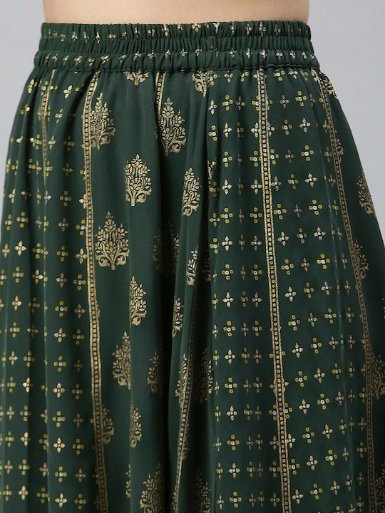 Aurelia Women Green Ethnic Motifs Printed Top With Palazzos & Dupatta