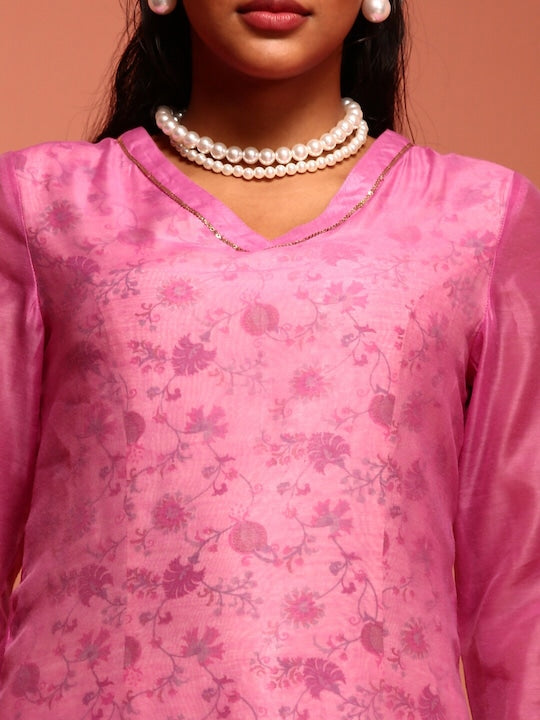 IMARA Floral Printed Regular Kurta With Trousers & Dupatta