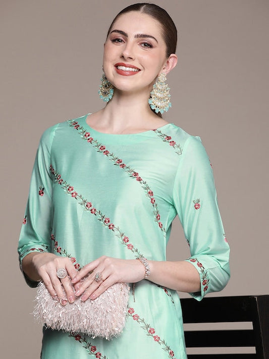House of Pataudi Jashn Floral Embroidered Zari Work Kurta