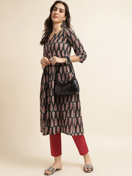 Fabclub Ethnic Motifs Printed Dobby Cotton A-Line Kurta