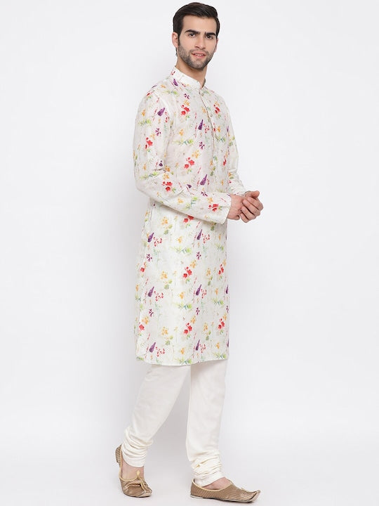 Vastramay Men Floral Printed Gotta Patti Kurta with Churidar