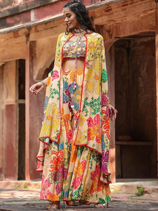 Scakhi Embellished Top & Sharara Co-Ords With Shrug