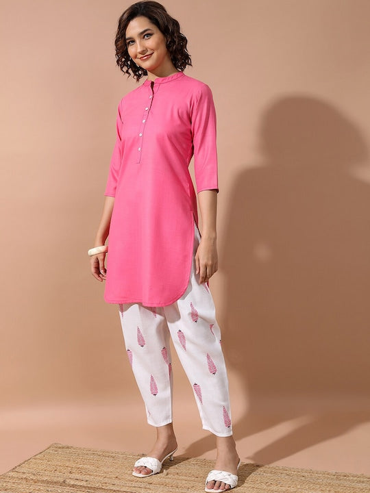 Vishudh Mandarin Collar Short Straight Kurta With Dhoti Pants
