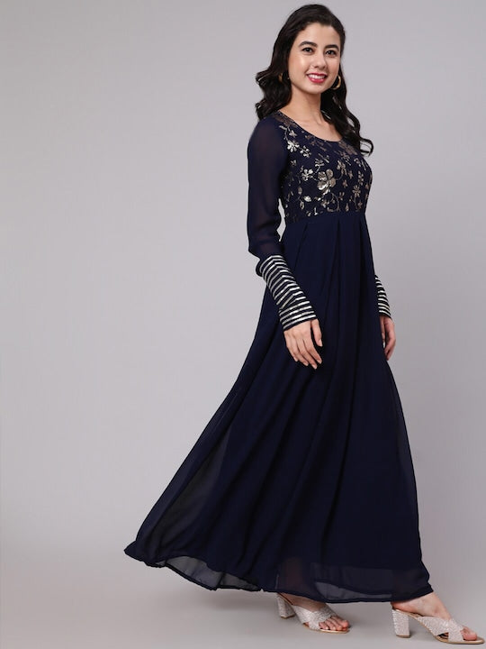 AKS Couture Sequin Embellished Georgette Maxi Dress