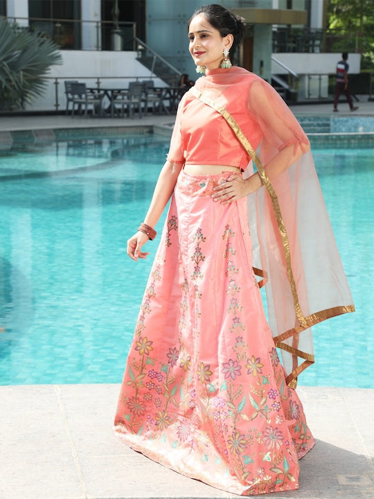 AKS Couture Round Neck Zari Ready to Wear Lehenga & Blouse With Dupatta