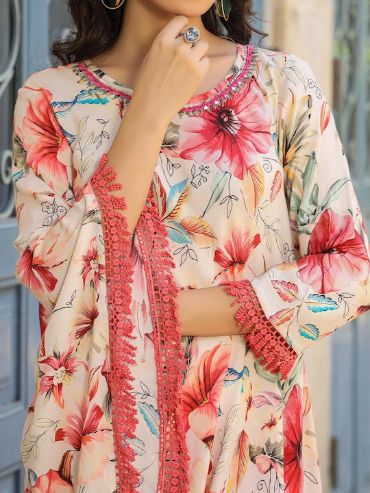 Scakhi Floral Printed Poncho & Dhoti Pant