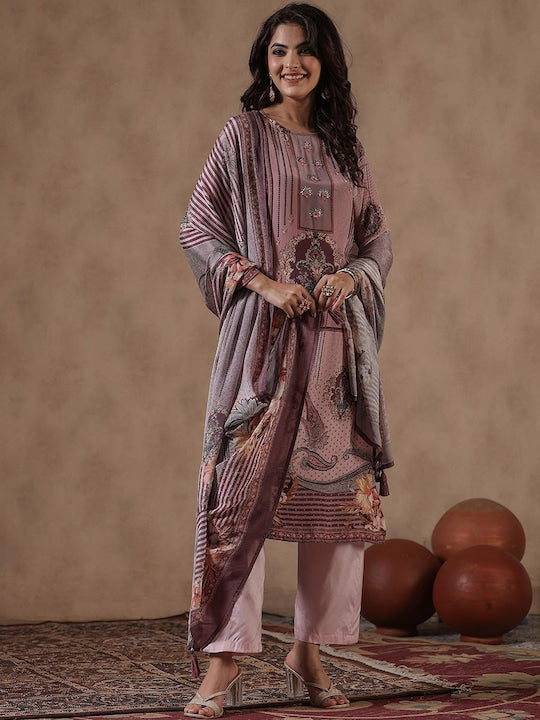 Scakhi Ethnic Motifs Printed Regular Kurta With Trousers & Dupatta