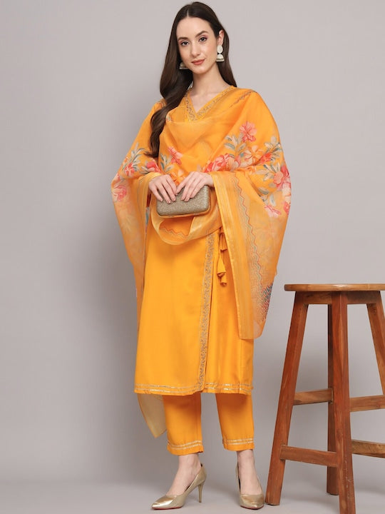 Myshka Angrakha Gotta Patti Pure Silk Kurta With Trousers & Dupatta