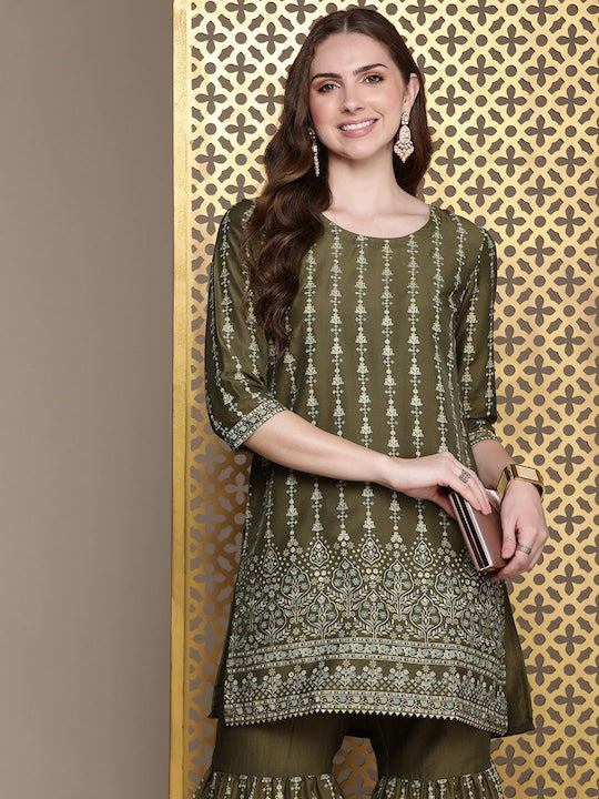House of Pataudi Ethnic Motifs Printed Regular Jashn Kurta with Sharara