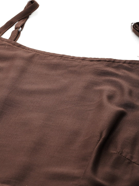 Sangria Floral Foil Printed Front Slit Layered Kurta with Trousers