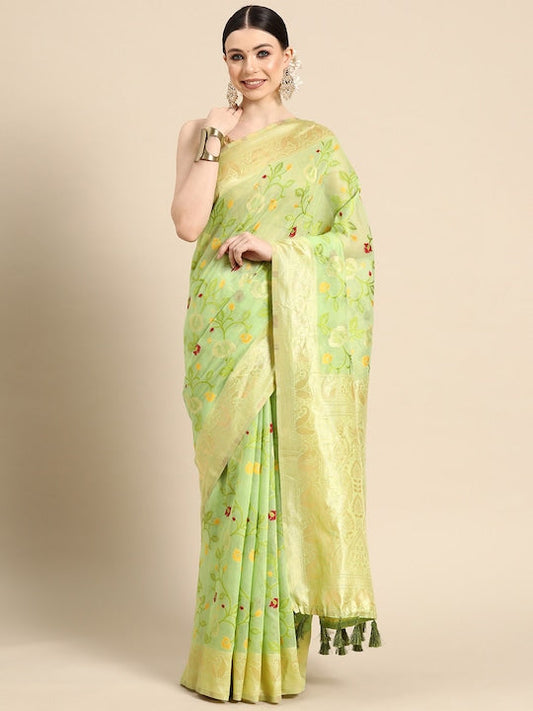 Silk Land Floral Zari Pure Cotton Jamdani Saree
