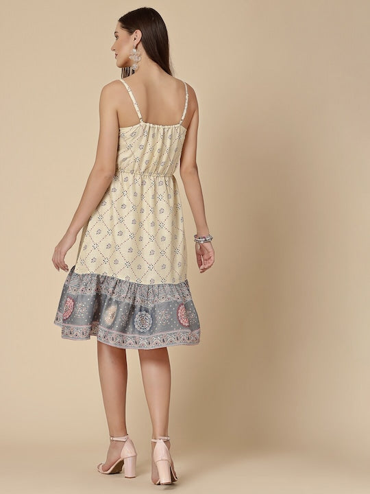 All about you Polka Dot Printed Shoulder Strap Neck Flounce Hem A-Line Dress