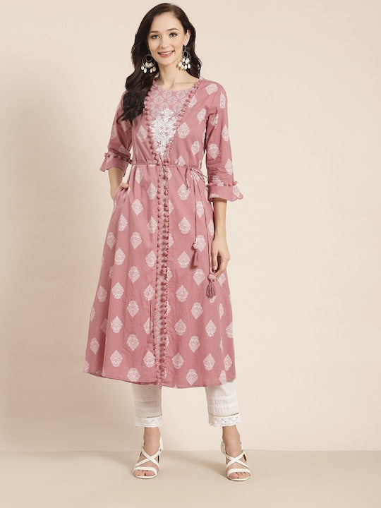 Juniper Women Pink & White Printed Indie Prints Kurta
