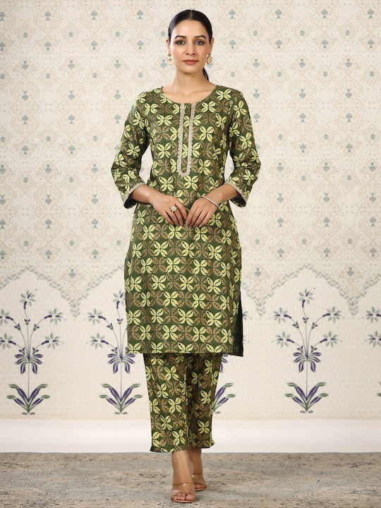 House of Pataudi Floral Printed Round Neck Kurta