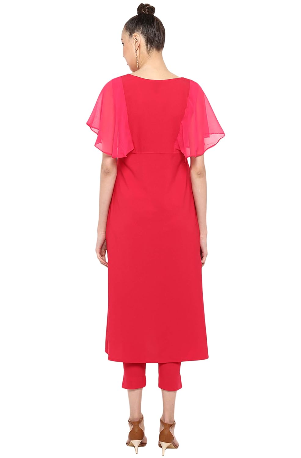 Janasya Women's Crepe A-line Kurta with Pant Pink