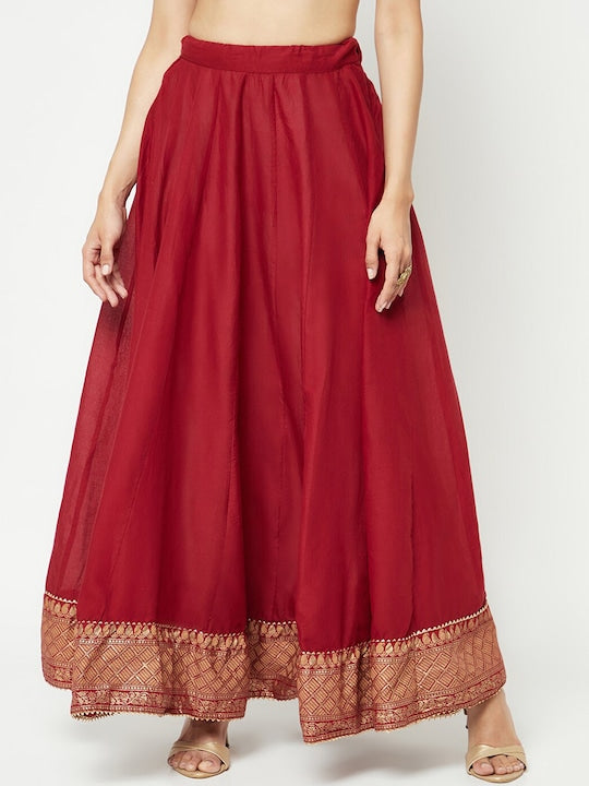 IMARA Ethnic Motifs Embroidered Thread Work Chanderi Cotton Kurta & Skirt With Dupatta