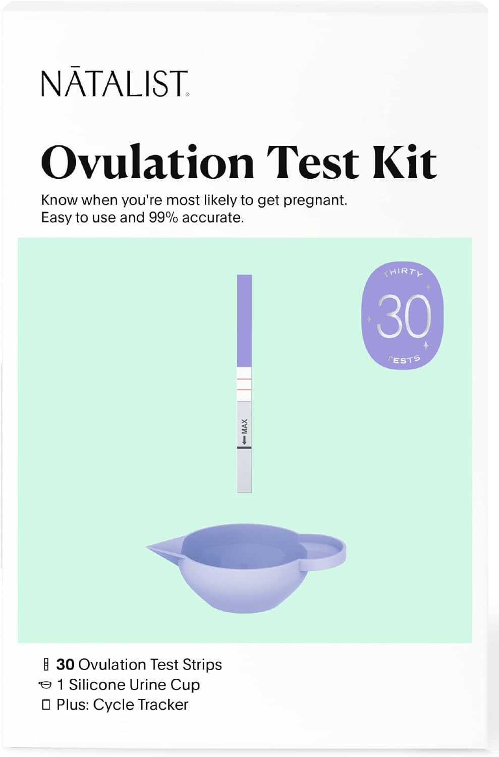 Natalist Ovulation Tests Home Fertility Predictor Kit for Women with Urine Cup, Clear & Accurate Rapid Result Tracker Helps Get Timing Right While Planning for Baby - 30 Count