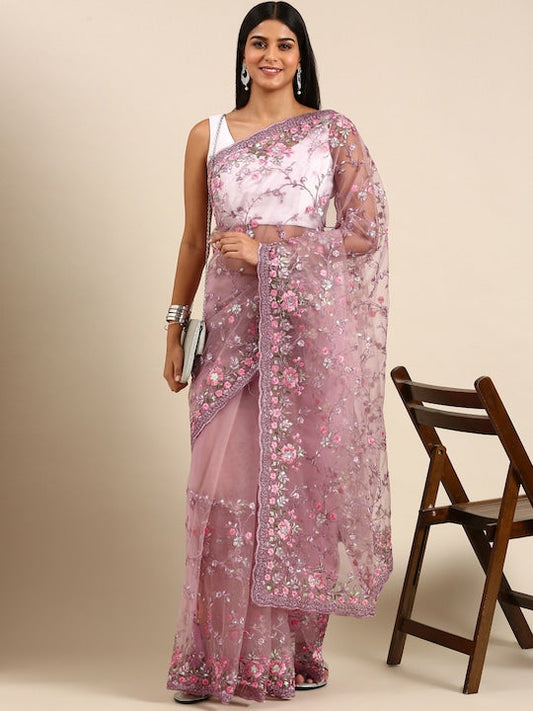 Kasee Floral Embroidered Net Saree