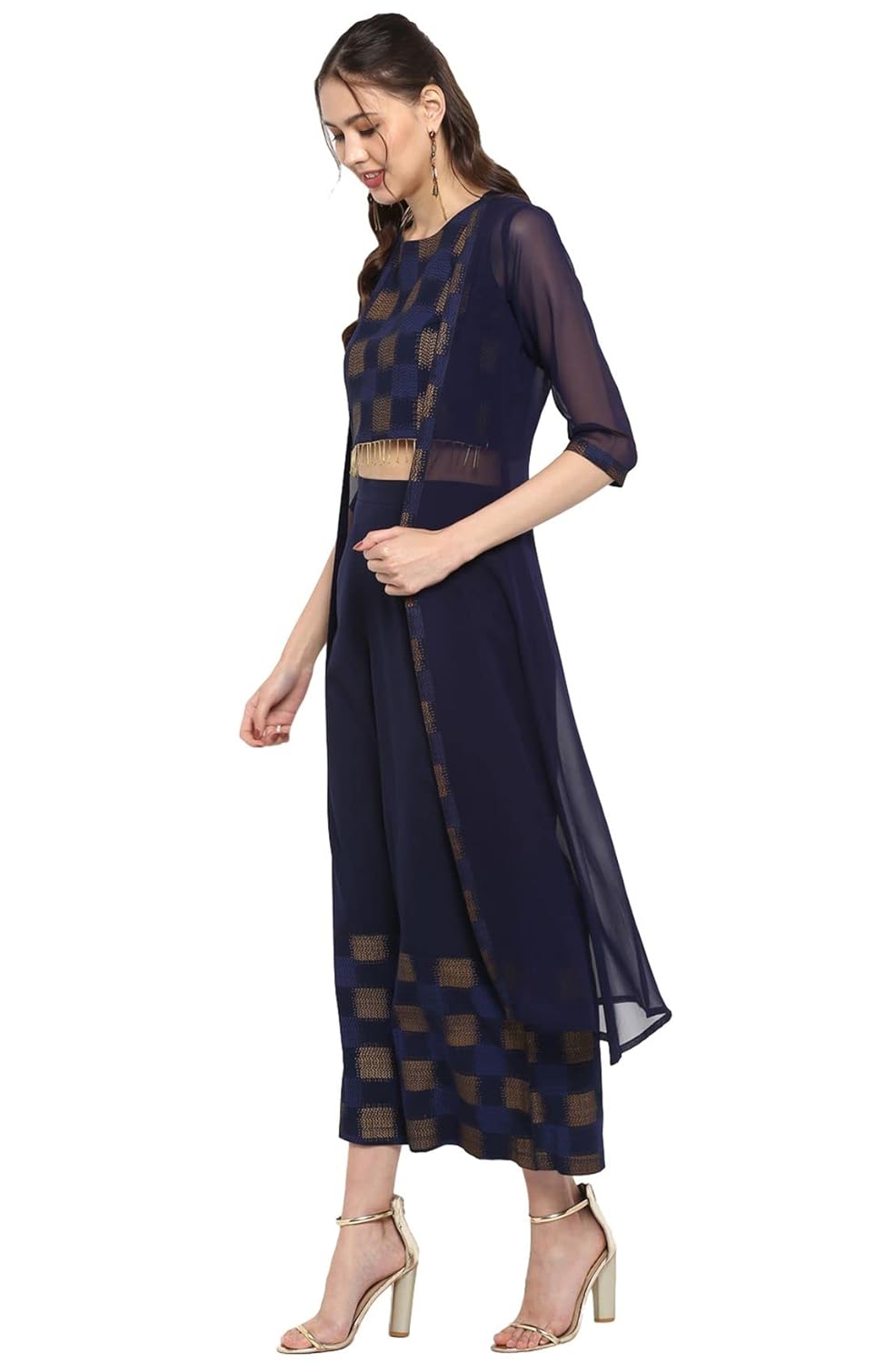 Janasya Women's Poly Crepe Crop Top with Palazzo and Dupatta