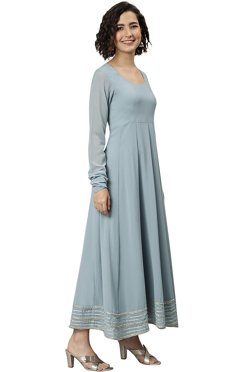 Janasya Women's Grey Poly Georgette Solid Kurta with Dupatta