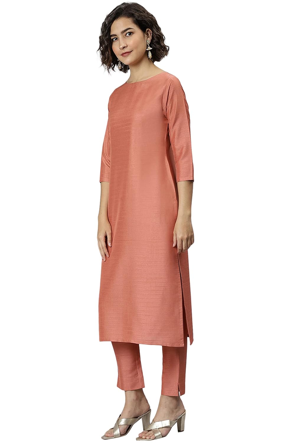 Janasya Women's Poly Silk Kurta With Pant And Art Silk Dupatta Peach