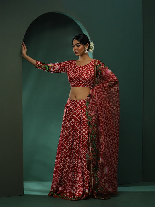 AKS Couture Pichwai Printed Ready to Wear Lehenga & Blouse With Dupatta