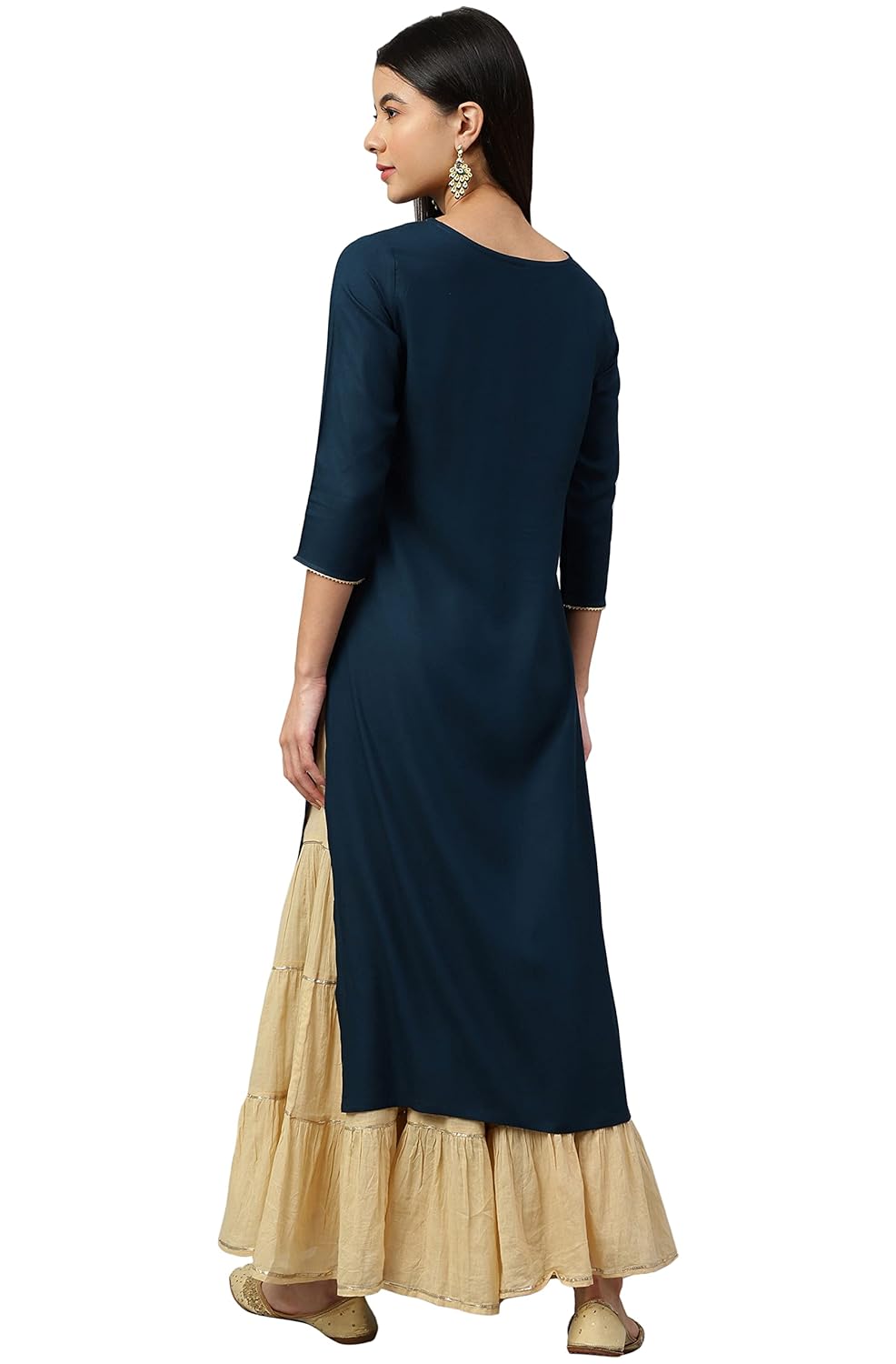 Janasya Women's Teal Rayon Solid Straight Kurta