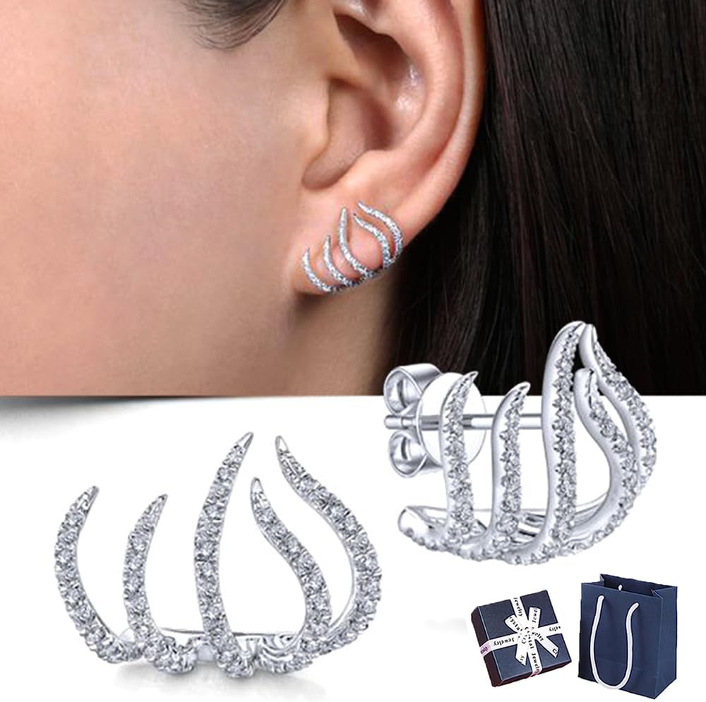 KCRPM Acupressure Slimming Ear Cuff, Magnetic Acupressure Slimming Earrings, Zircon Piercing Half Hoop Claw Earring, Claw Earring Cuff for Women (2Pairs-B)