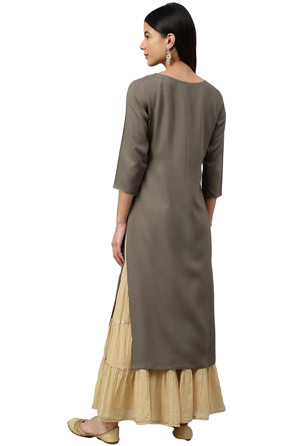 Janasya Women's Grey Rayon Solid Straight Kurta