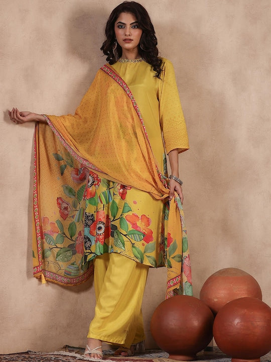 Scakhi Floral Printed Kurta With Trousers & Dupatta