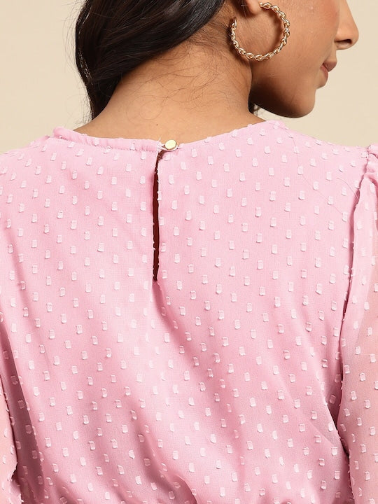 All about you Pink Dobby Weave Cinched Waist A- Line Dress