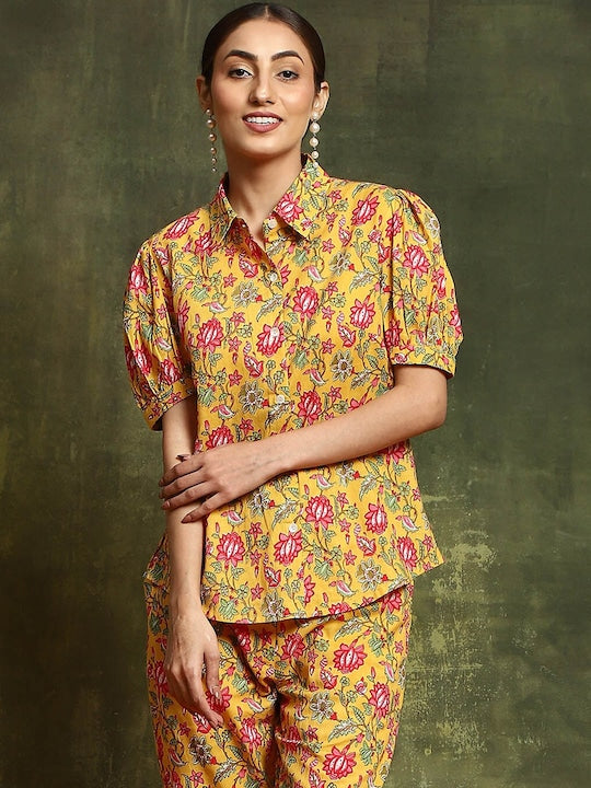 AKS Floral Printed Pure Cotton Shirt With Trousers