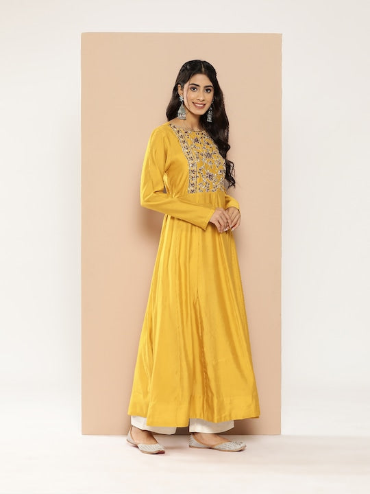 Here&now Floral Embroidered Sequinned Anarkali Kurta with Dupatta